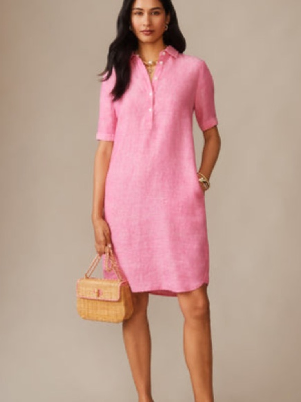 J. McLaughlin Pink Linen Mini Shirt Dress